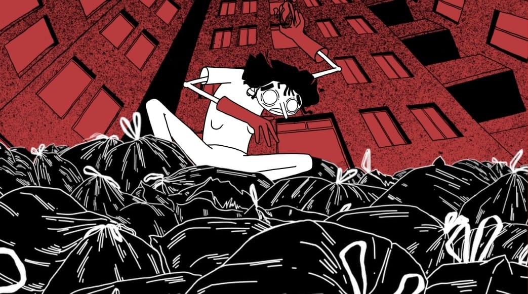 Werkschau 2019, Bachelor Animation: Ein Berg aus Müll treibt die Bewohner eines Quartiers in den Wahnsinn (Filmstill).