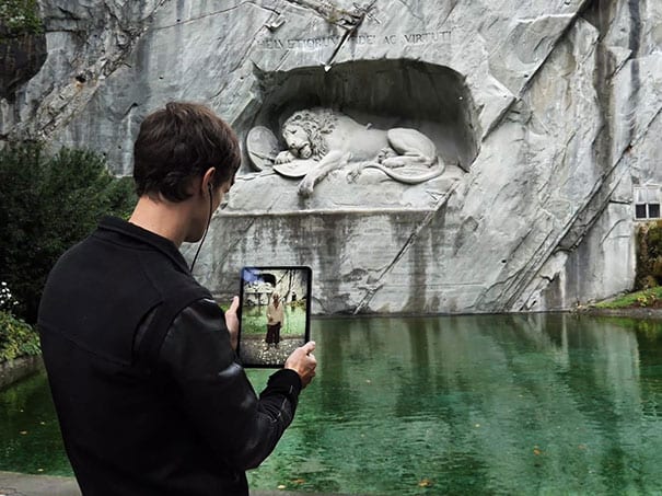 Eine Augmented Reality-App beleichtet die unbekannte Geschichte hinter dem Luzerner Löwendenkmal. Bild: Kimberly Kent