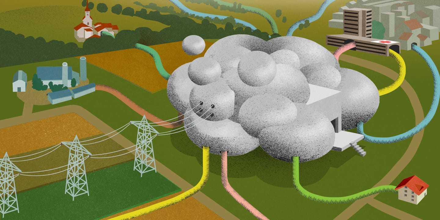 Hinter der luftigen Cloud steckt ganz profane Infrastruktur. Illustration: Rahel Nicole Eisenring