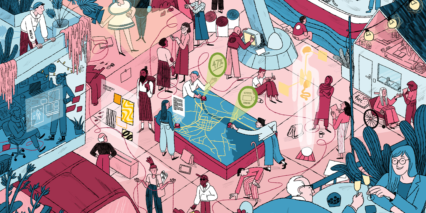 Die Highlights auf einen Blick: Illustration von Alumna Justine Klaiber zum Jahresbericht 2022